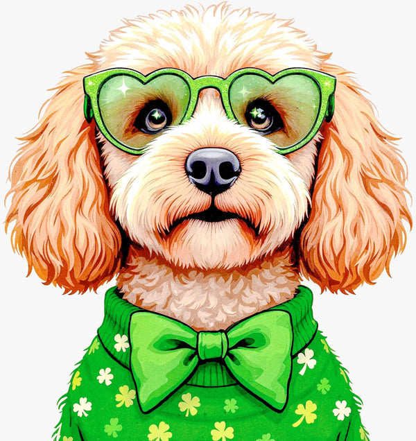 Lucky Poodle in Green Tee - Texas DTF Print