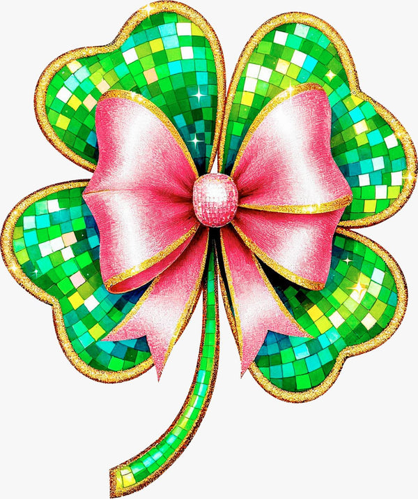 Glitter Shamrock with Pink Bow - Texas DTF Print