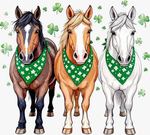 Lucky Horses Trio – St. Patrick’s Day Design - Texas DTF Print