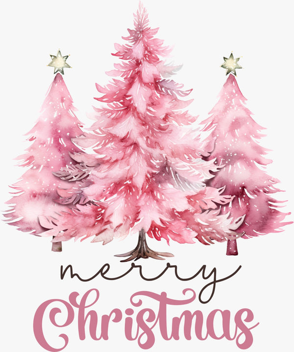 Merry Christmas With Pink Fur Trees - Texas DTF Print