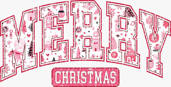 Merry Christmas With Pink Print - Texas DTF Print