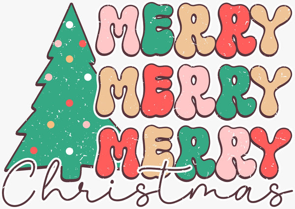 Merry Merry Merry Christmas Multi Colors - Texas DTF Print