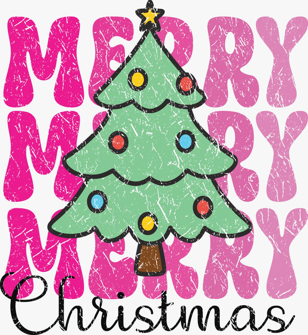 Merry Merry Merry Christmas Pink - Texas DTF Print