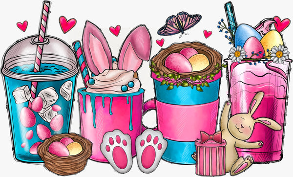 Bunny-Themed Cups & Eggs - Texas DTF Prints
