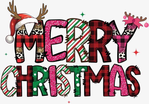 Merry Christmas Plaid Text - Texas DTF Print