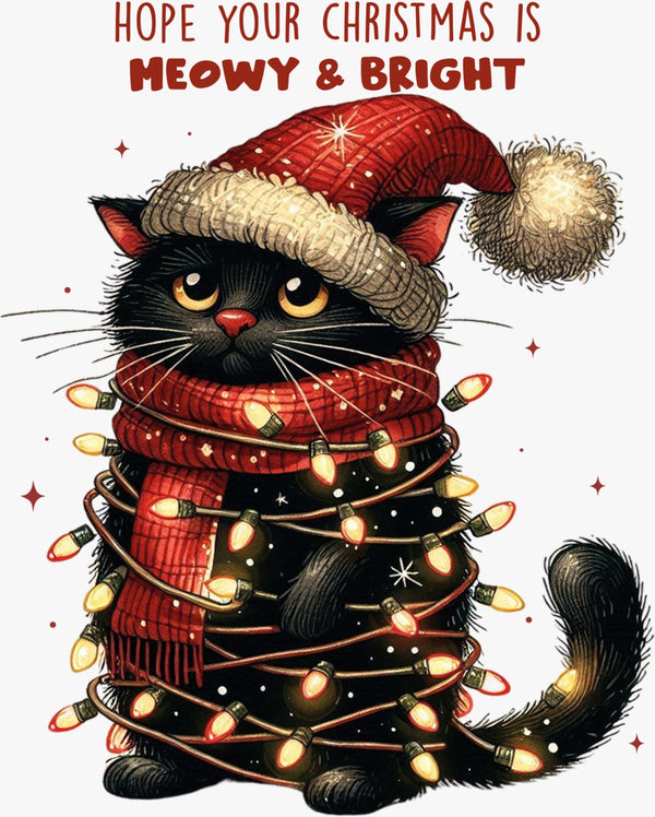 Meowy & Bright Christmas Cat - Texas DTF Print