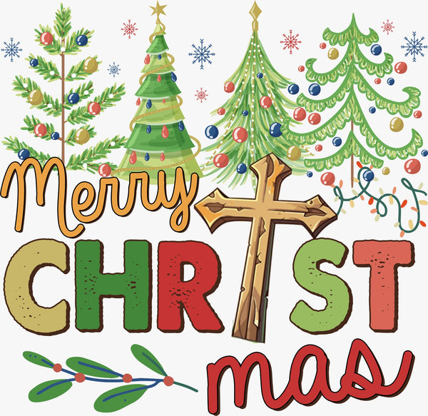 Merry Christmas With Cross - Texas DTF Print