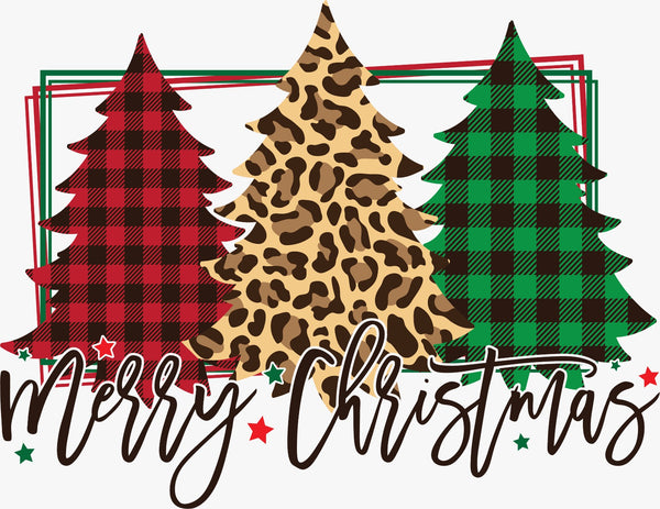 Merry Christmas Trees With Green and Red Check - Texas DTF Print