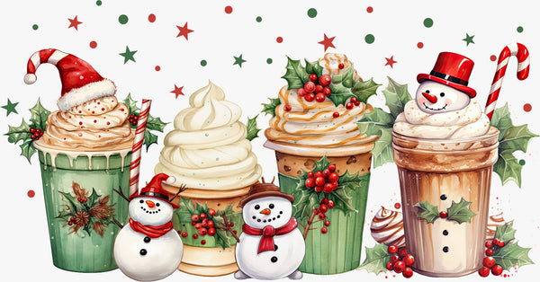 Holiday Drinks & Snowmen Design - Texas DTF Print
