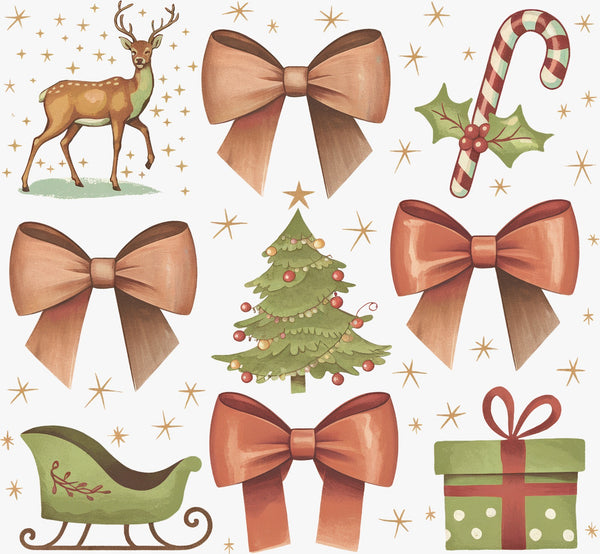 Christmas Bow & Holiday Icons Set - Texas DTF Print