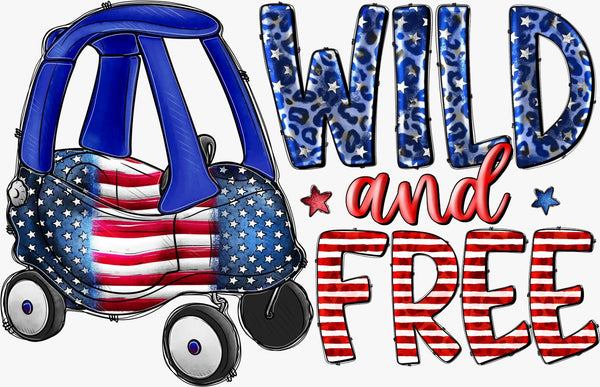 Wild and Free Patriotic Car Design - Texas DTF Print